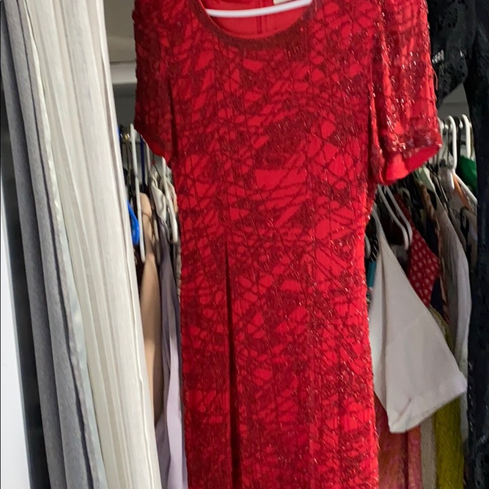 Black tie OLEG Cassini dress red beaded